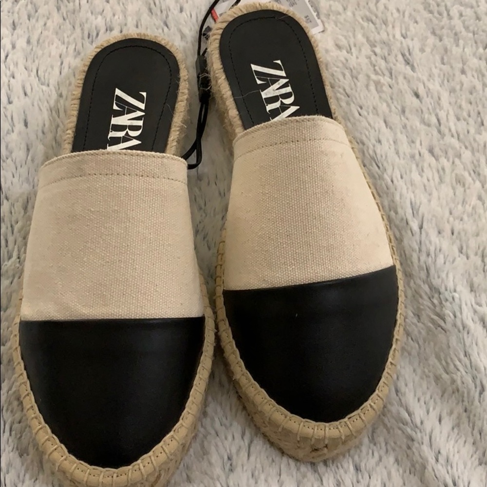 Zara black tan espadrilles slides 8 new with tags